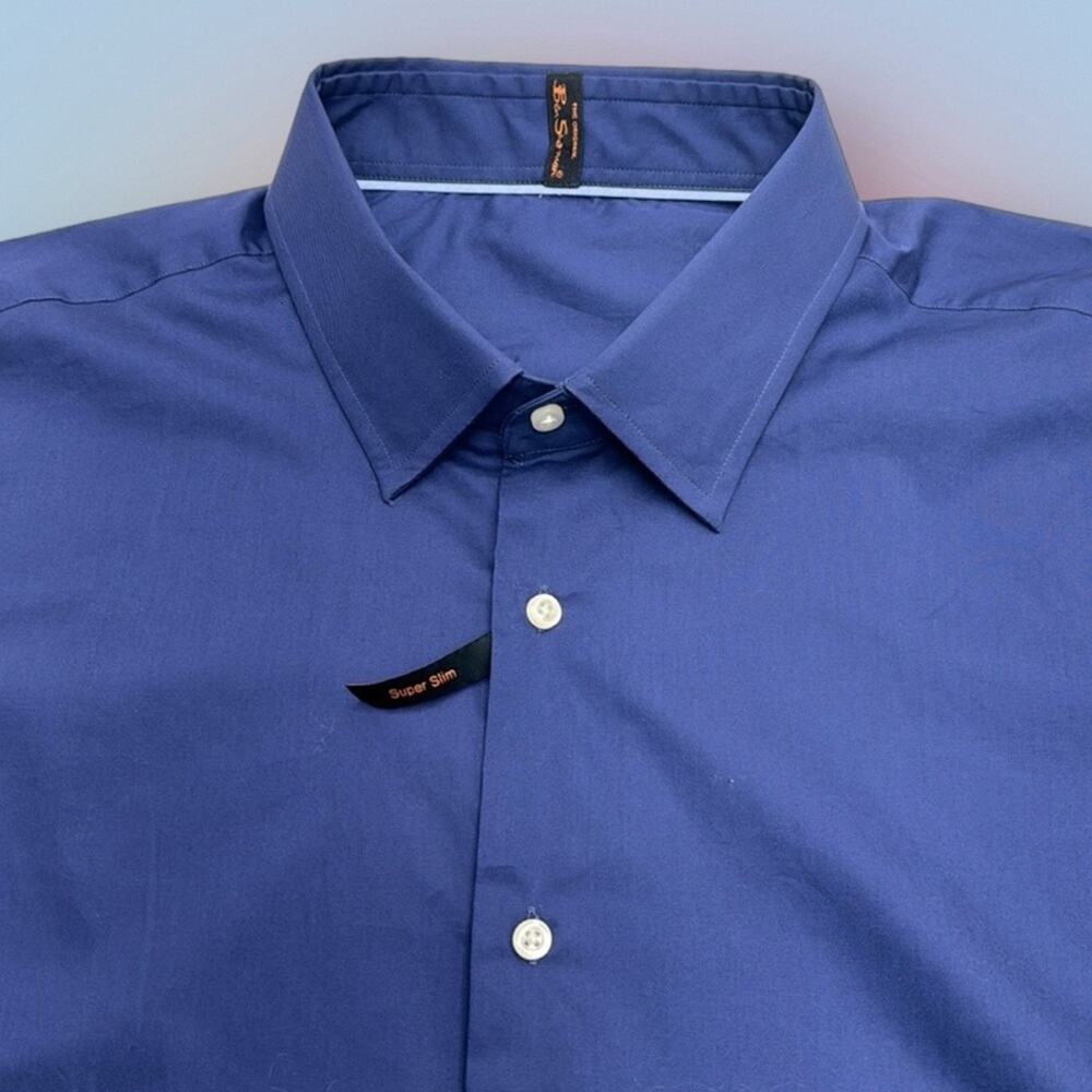 BEN SHERMAN Men’s XL SUPER SLIM Solid Blue Dress Shirt